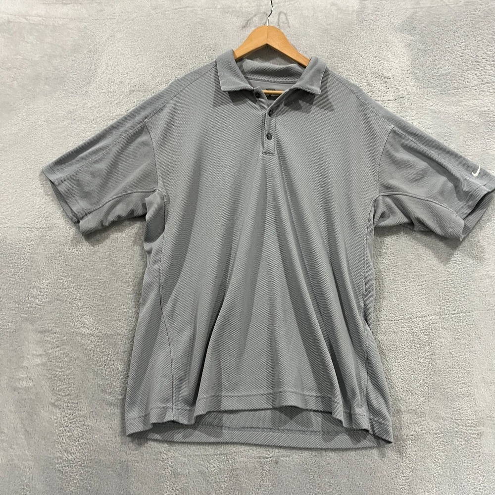 Nike Golf Polo Shirt Mens Large Gray Textured Basketweave Short‎ Sleeve Vintage
